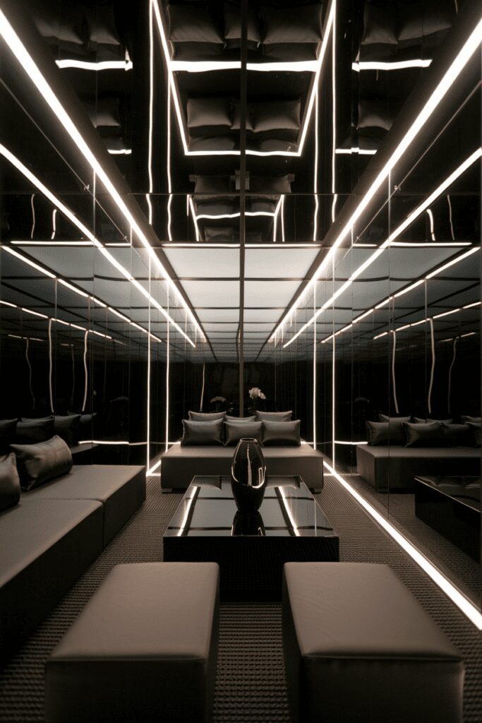 20+ Stunning Black Room Ideas You Need to Try Now! 4 Black Room Ideas: Black Glass Infinity Mirror Illusion Room