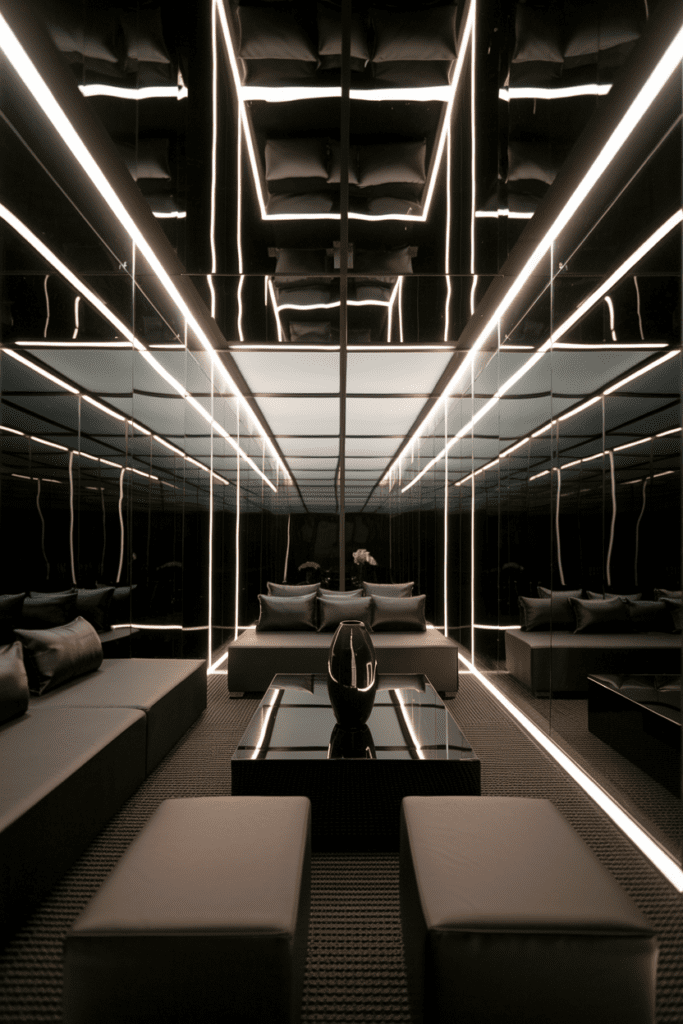 Black Room Ideas: Black Glass Infinity Mirror Illusion Room