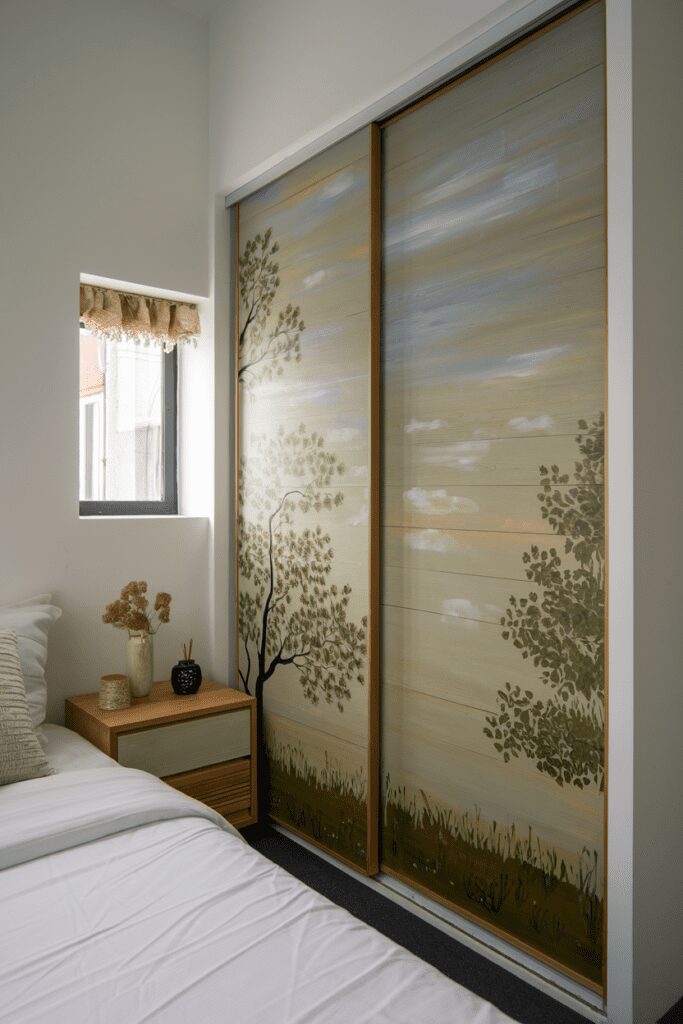 25+ Tiny Bedroom Ideas - Hacks to Maximize Your Space! 8 Tiny Bedroom Ideas: Hidden Closet Behind a Sliding Art Panel
