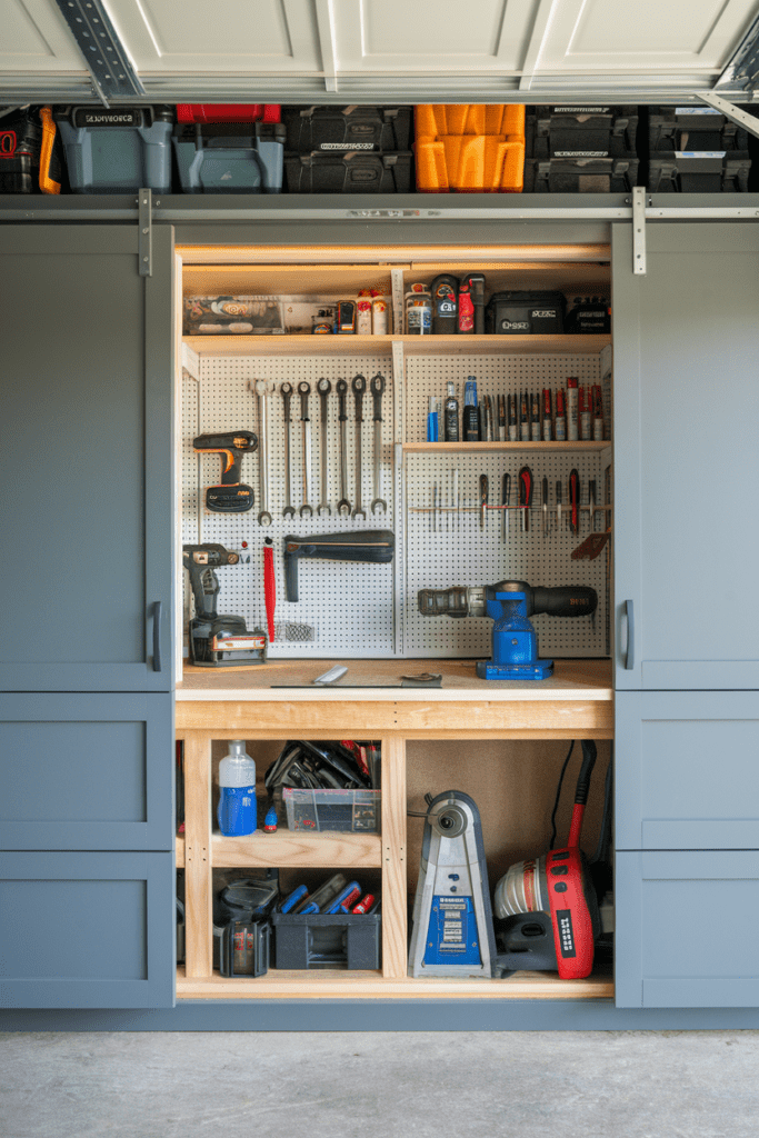 Garage Workshop Layouts Ideas: The Hidden Workshop Behind Cabinets