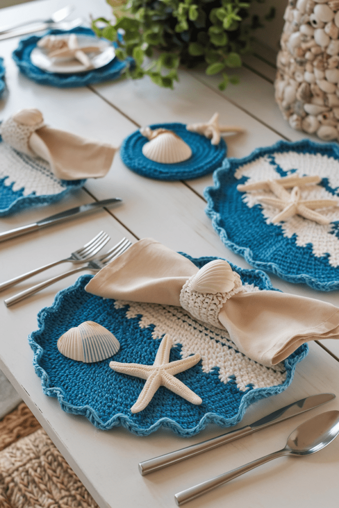 Cool Crochet Ideas:m Crochet Beach-Themed Table Setting