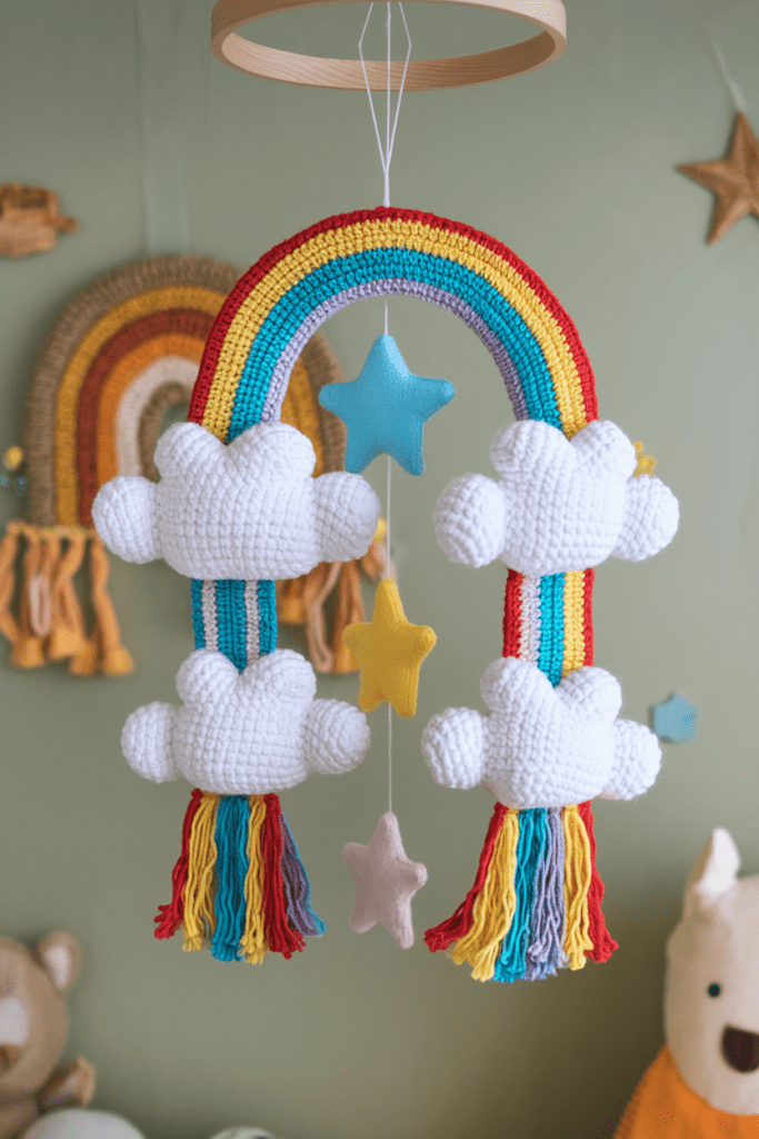 Crochet Rainbow Cloud Baby Mobile Cool Crochet Ideas