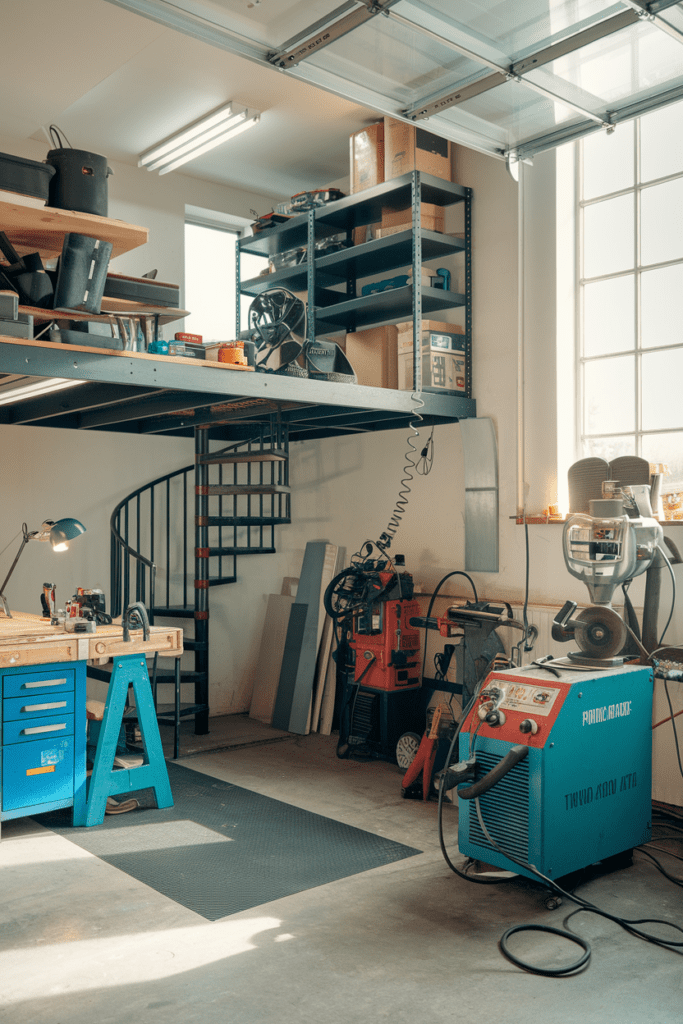 Garage Workshop Layouts Ideas: The Industrial Mezzanine Workshop