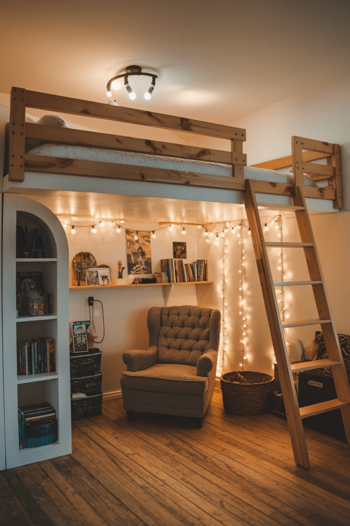 Tiny Bedroom Ideas: Loft Bed with a Cozy Reading Nook