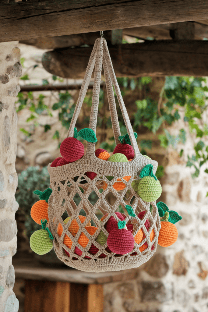 Cool Crochet Ideas: Crochet Hanging Fruit Basket for Kitchens