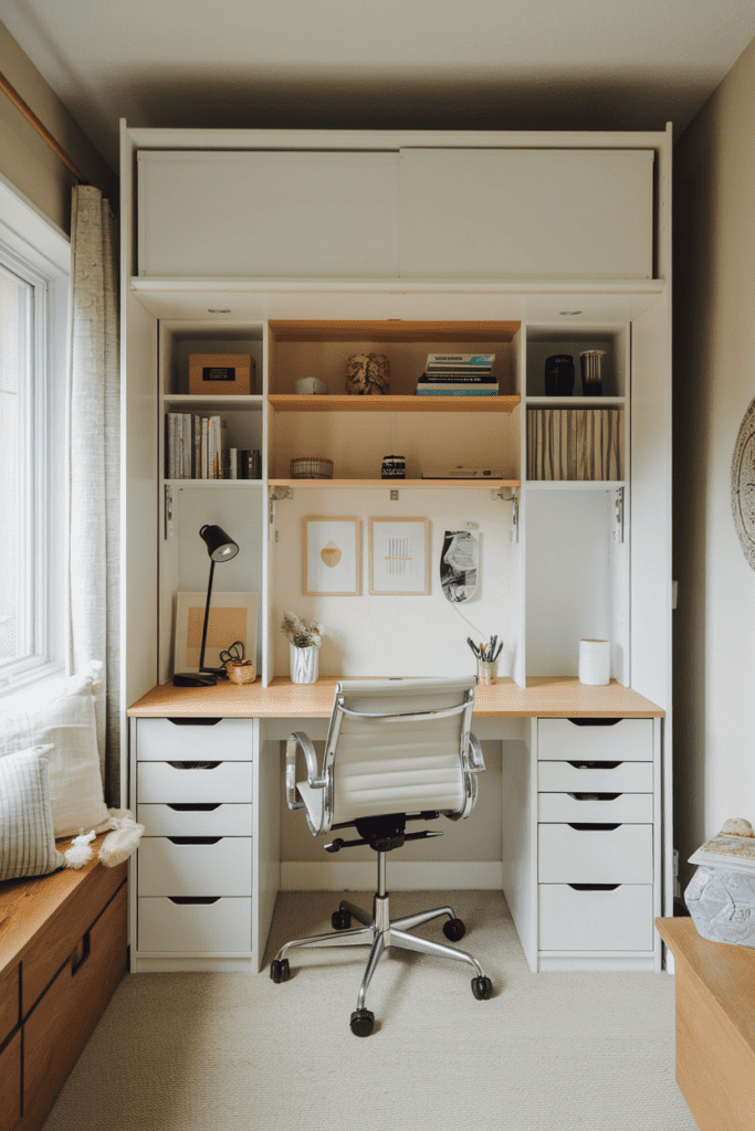 Tiny Bedroom Ideas: Murphy Bed with Integrated Desk