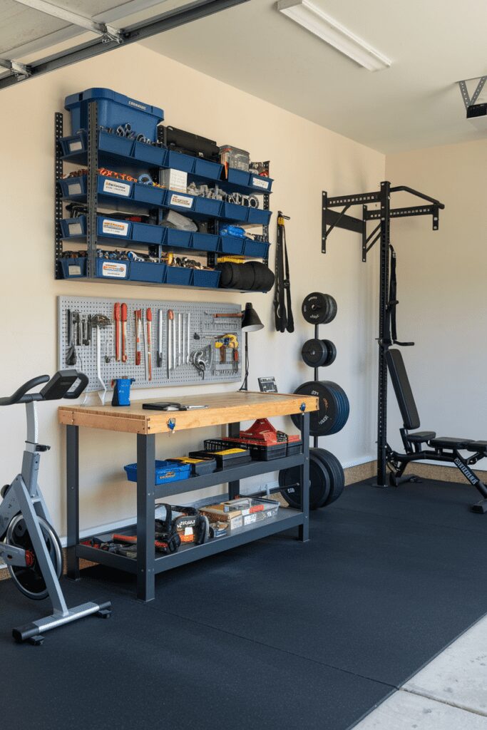 30+ Garage Workshop Layouts Ideas That Will Blow Your Mind! 7 Garage Workshop Layouts Ideas: The Dual-Purpose Garage Gym