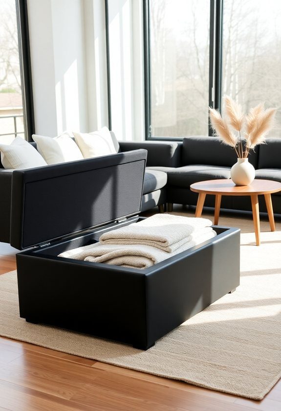 Black Sofa Living Room Ideas: Black Ottoman Storage