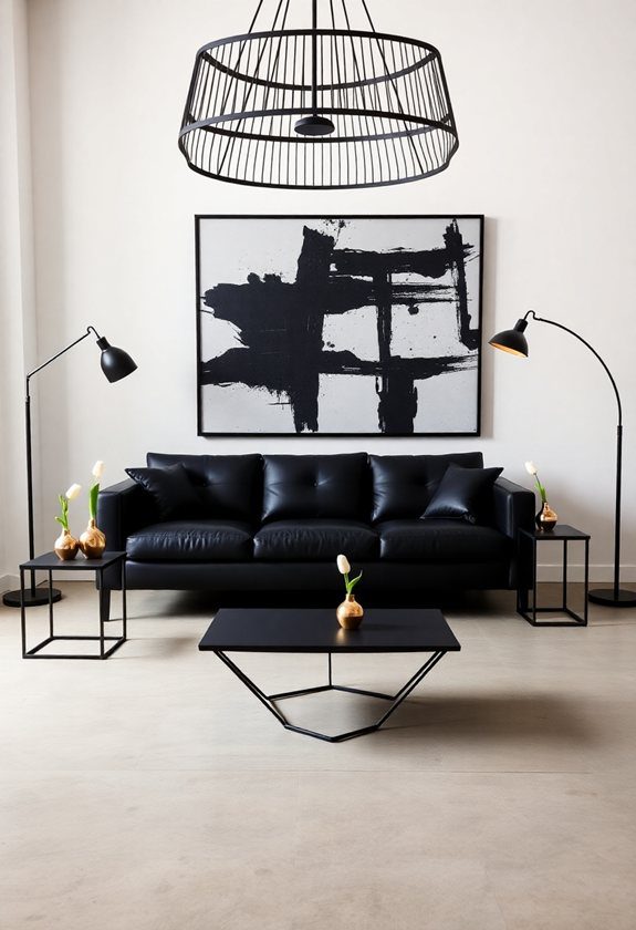 Black Sofa Living Room Ideas: Black Metal Accents