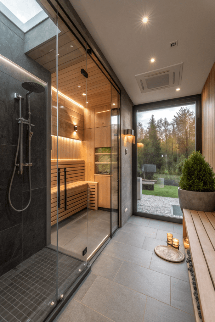 Singlewide Mobile Home Ideas: 12. Luxury Spa Bathroom with a Rain Shower & Sauna Feel