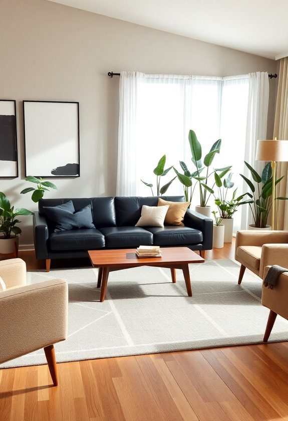 Black Sofa Living Room Ideas: Mid Century Modern