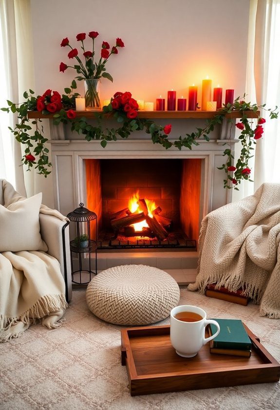 Valentine’s Day Decor Ideas: Cozy Fireplace Setup