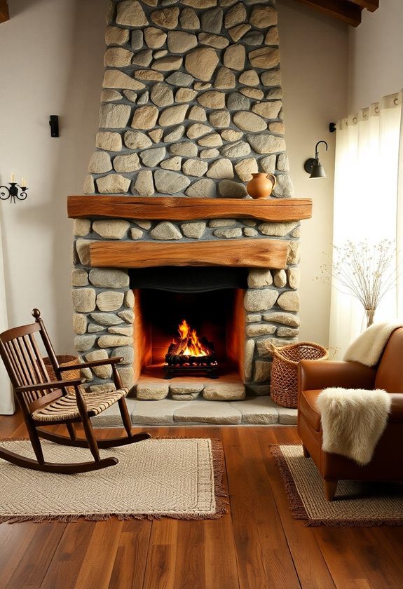 Primitive Room Ideas: Natural Stone Fireplace