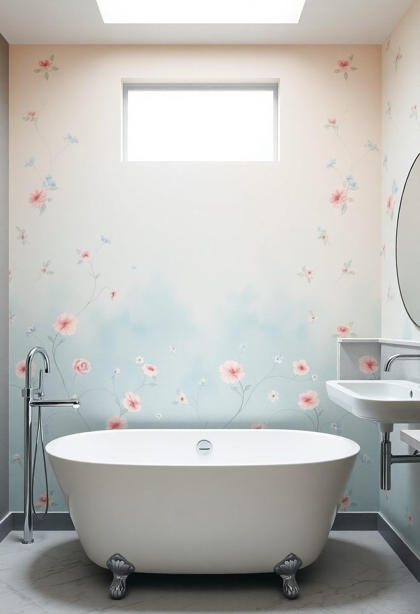 Bathroom Wallpaper Ideas: Soft Watercolor Designs