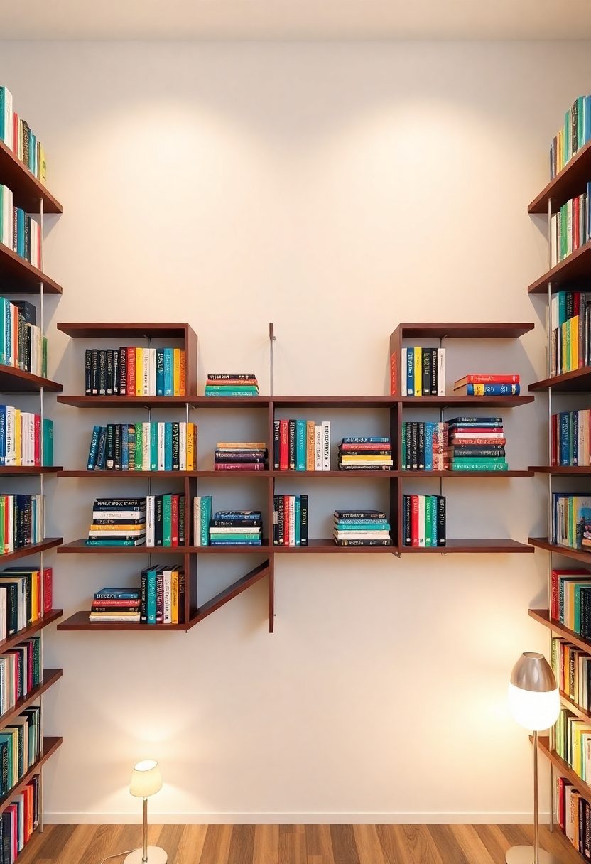 DIY Library Wall Ideas: Geometric Bookshelf Pattern