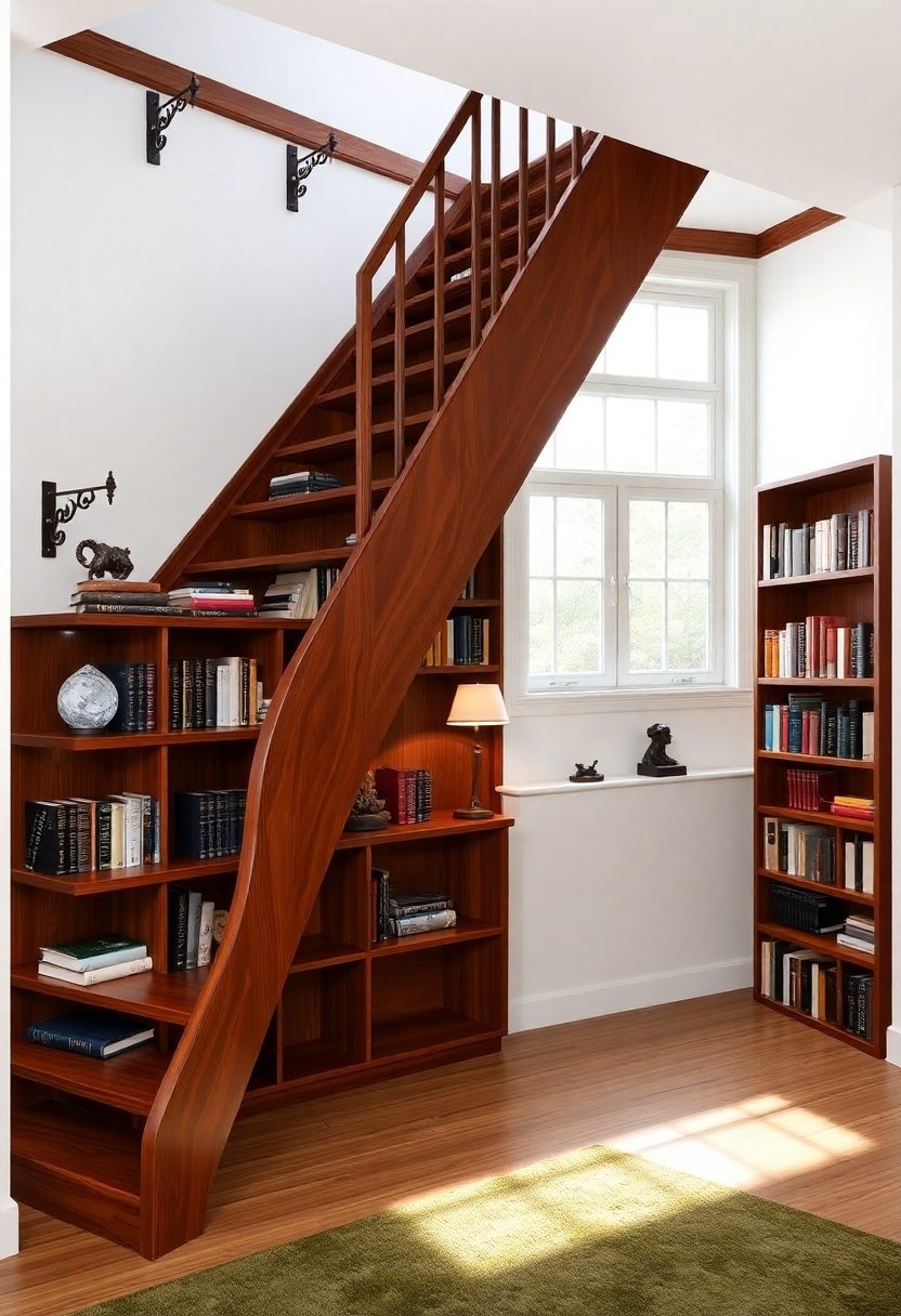 DIY Library Wall Ideas: Staircase Library Wall Design