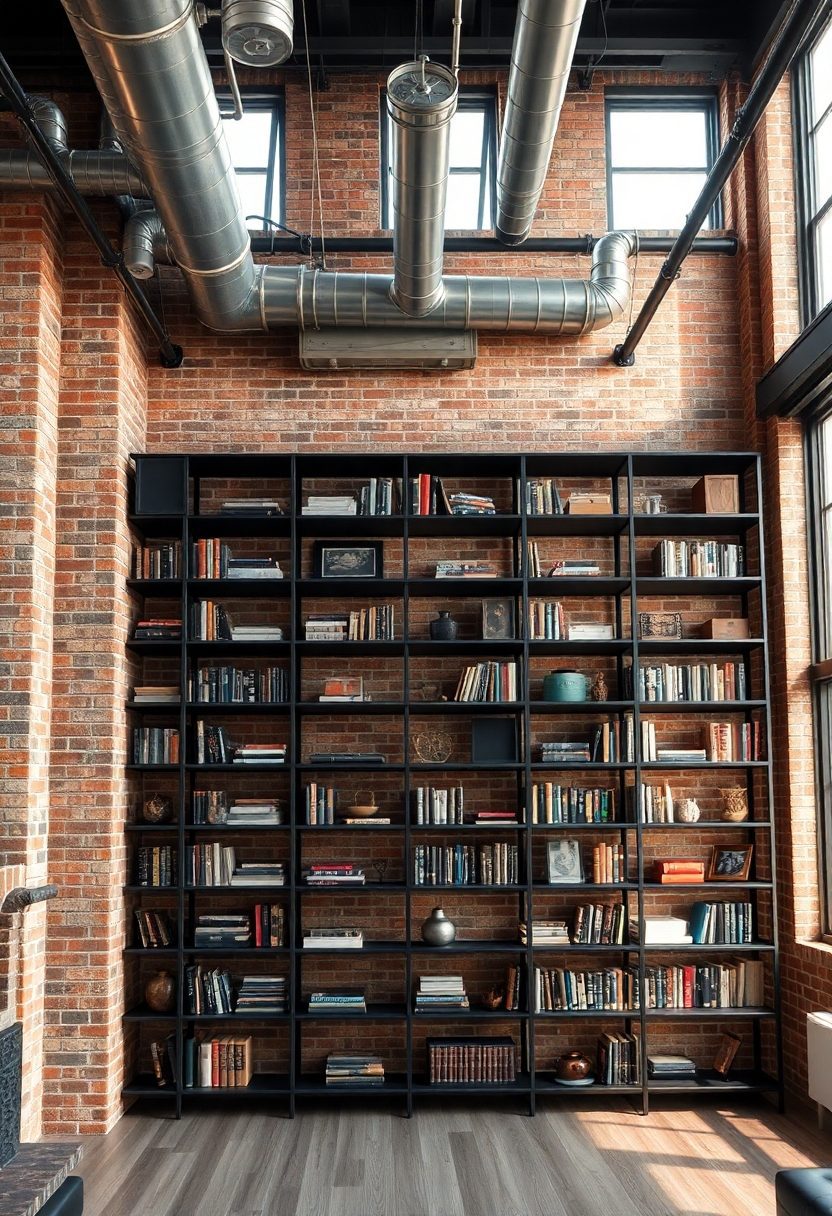 Wall Bookshelf Living Room Ideas: Industrial Chic Full Wall Bookshelf Designs For Loft Spaces