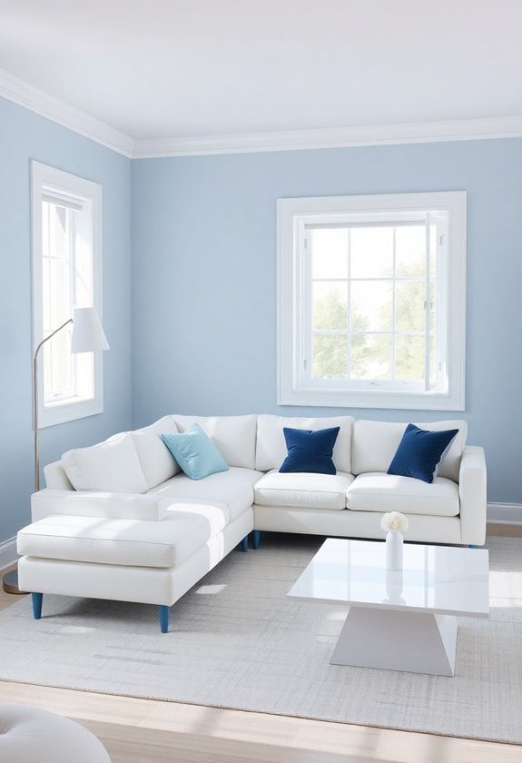 Blue Living Room Color Scheme Ideas: Soft Blue and White Living Room