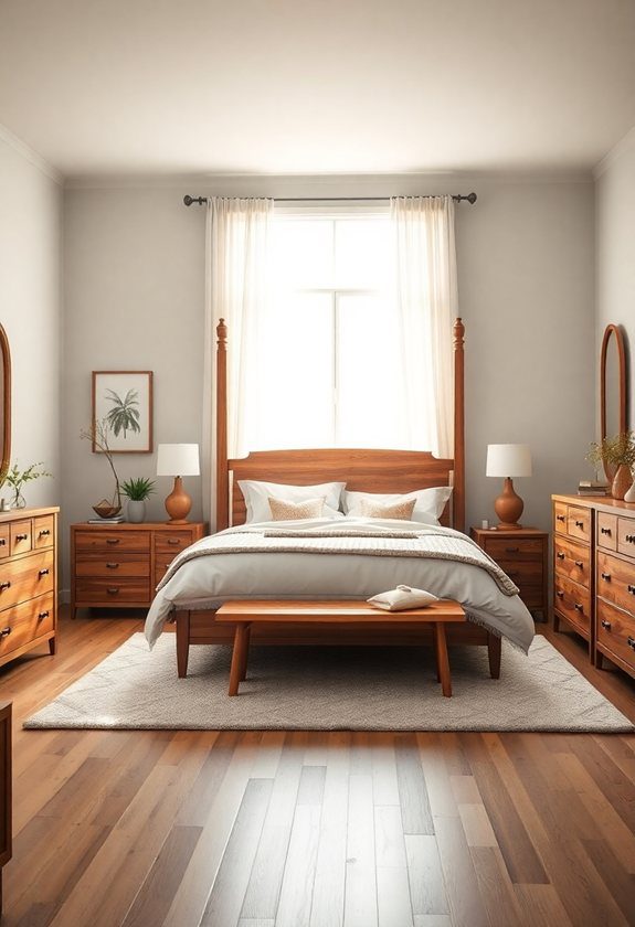 Bedroom Color Combination Ideas: Light Gray and Warm Wood