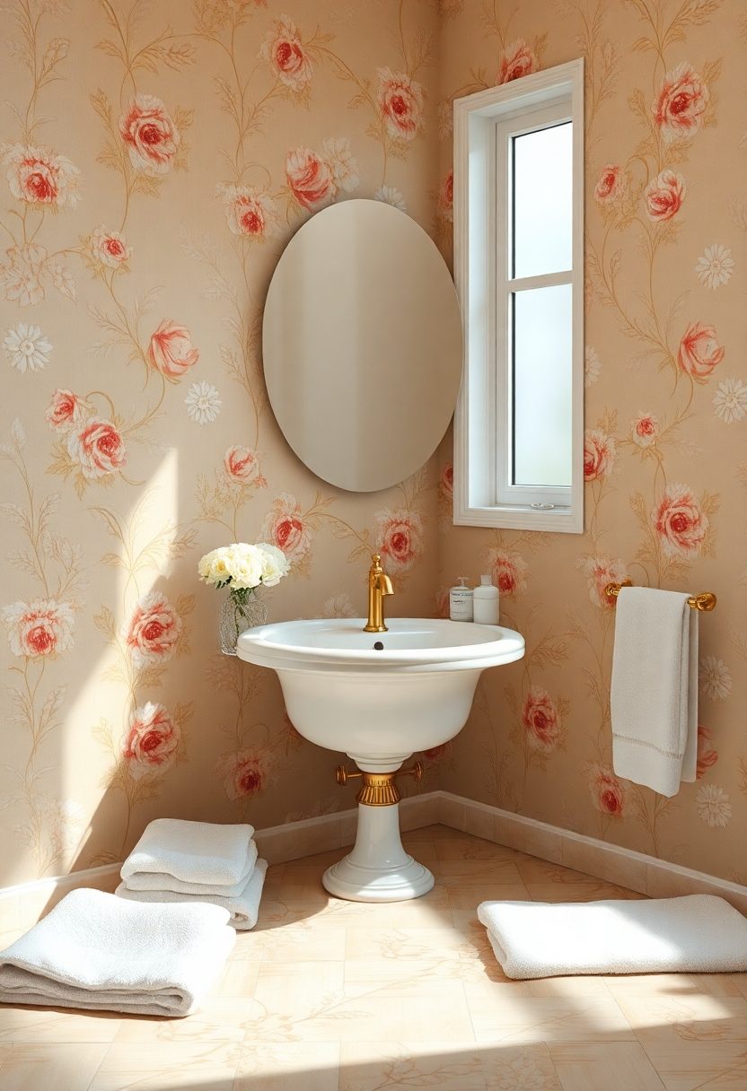 Bathroom Wallpaper Ideas: Vintage Floral Motifs