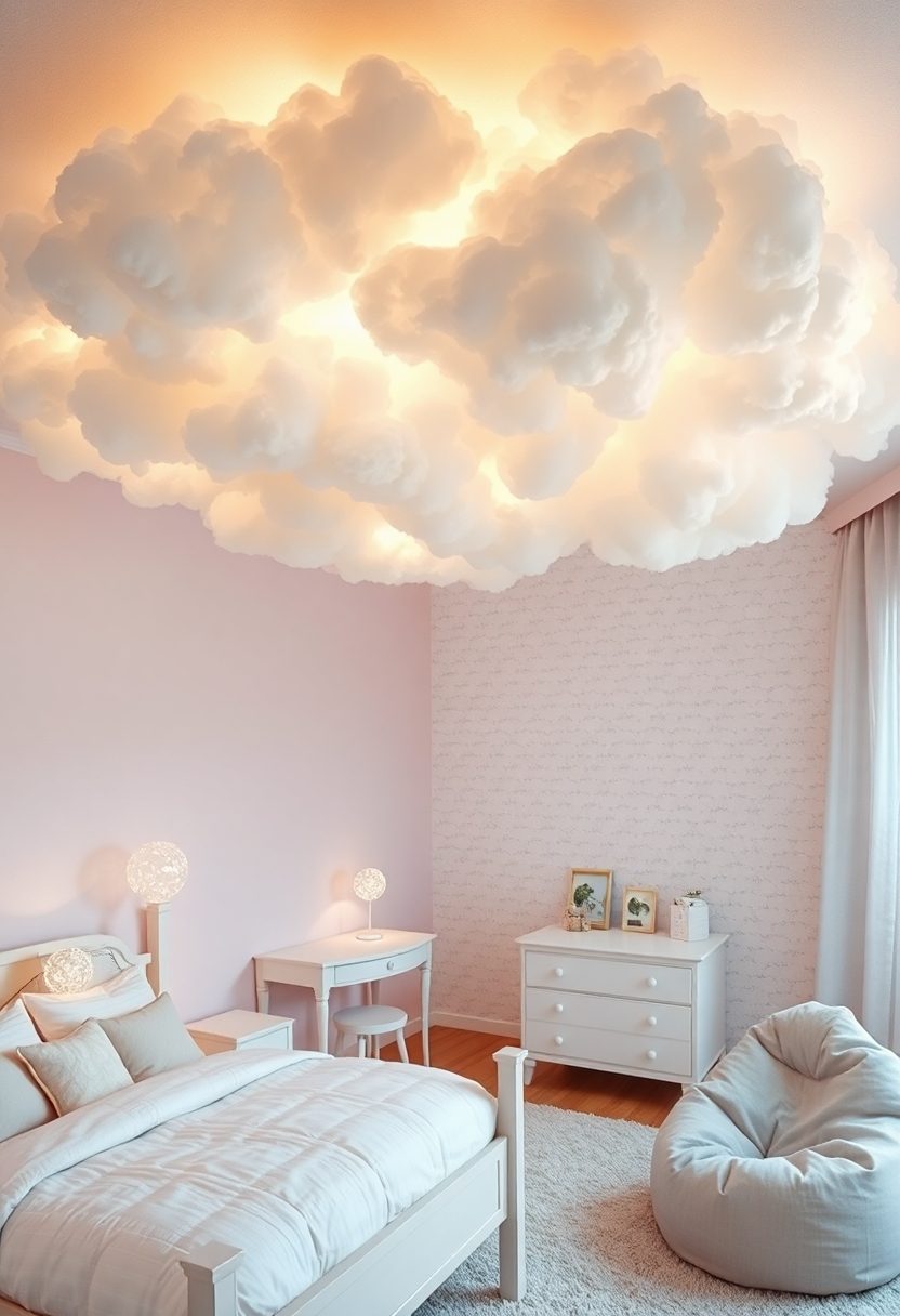 DIY Girls Room Decor Ideas: Dreamy Cloud Shaped Ceiling Decor