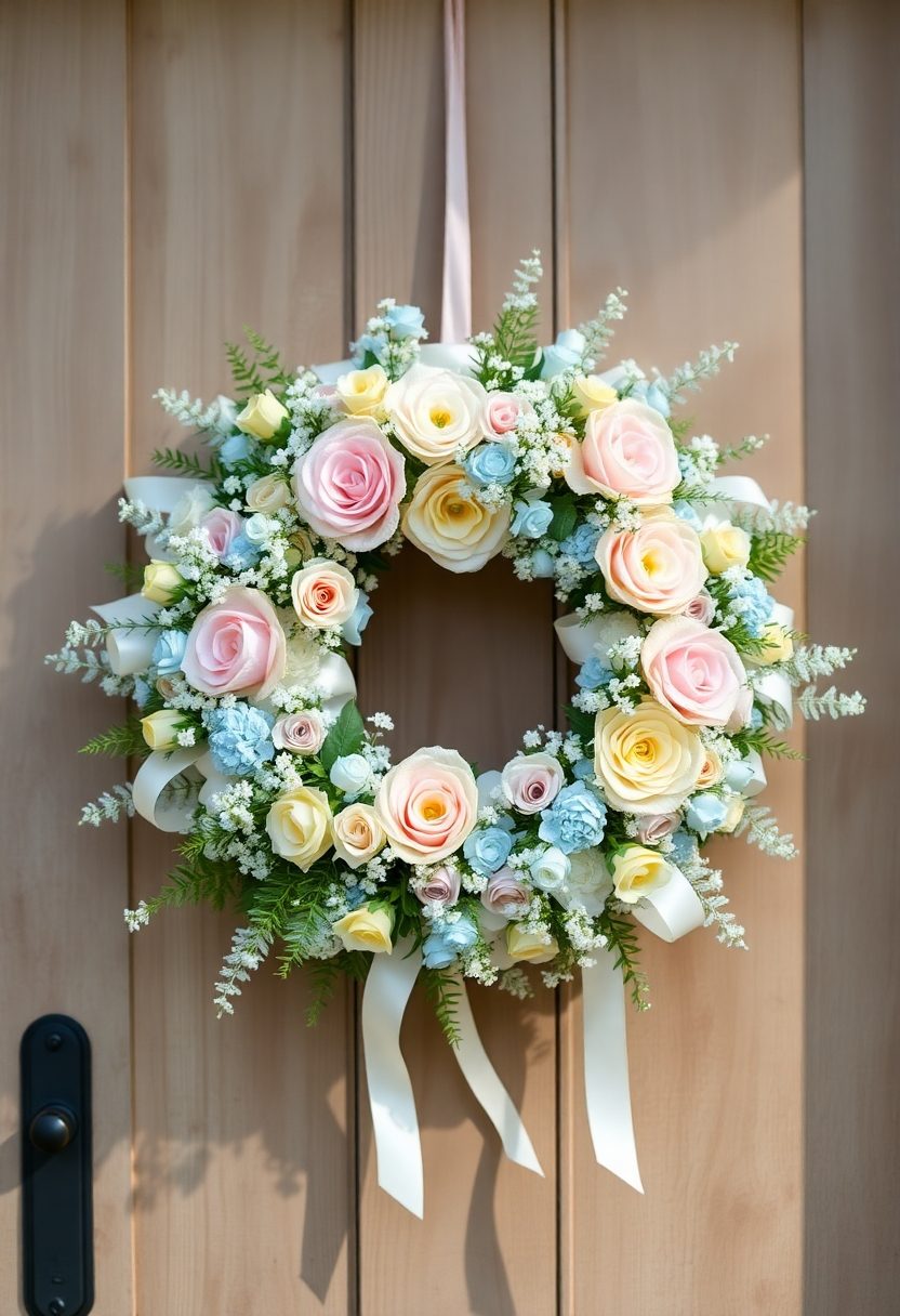 10+ Spring Wreaths for Your Front Door Ideas - Explore More! 7 Spring Wreaths for Your Front Door Ideas: Pastel Colored Wreath
