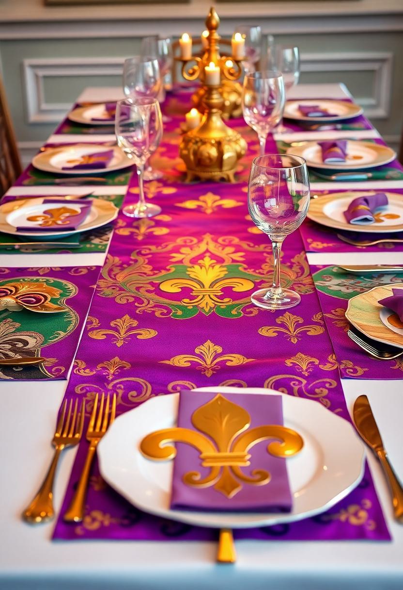 Mardi Gras Themed Decoration Ideas: Vibrant Table Runner and Placemat Sets