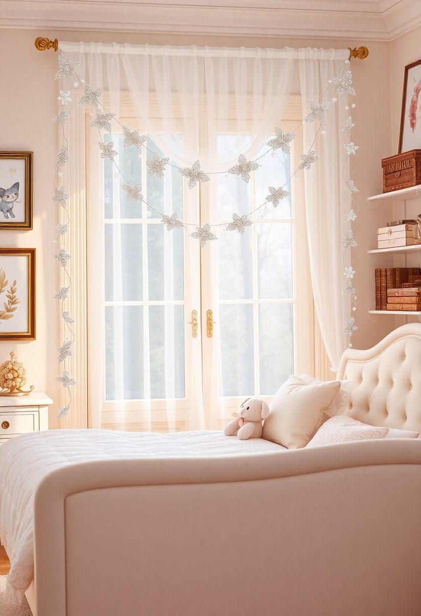 DIY Girls Room Decor Ideas: Glittering Garland Window Treatment