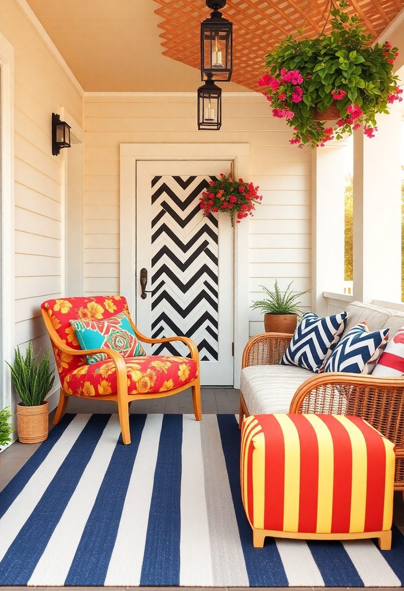 Small Front Porch Decorating Ideas: Mixing Patterns and Colors