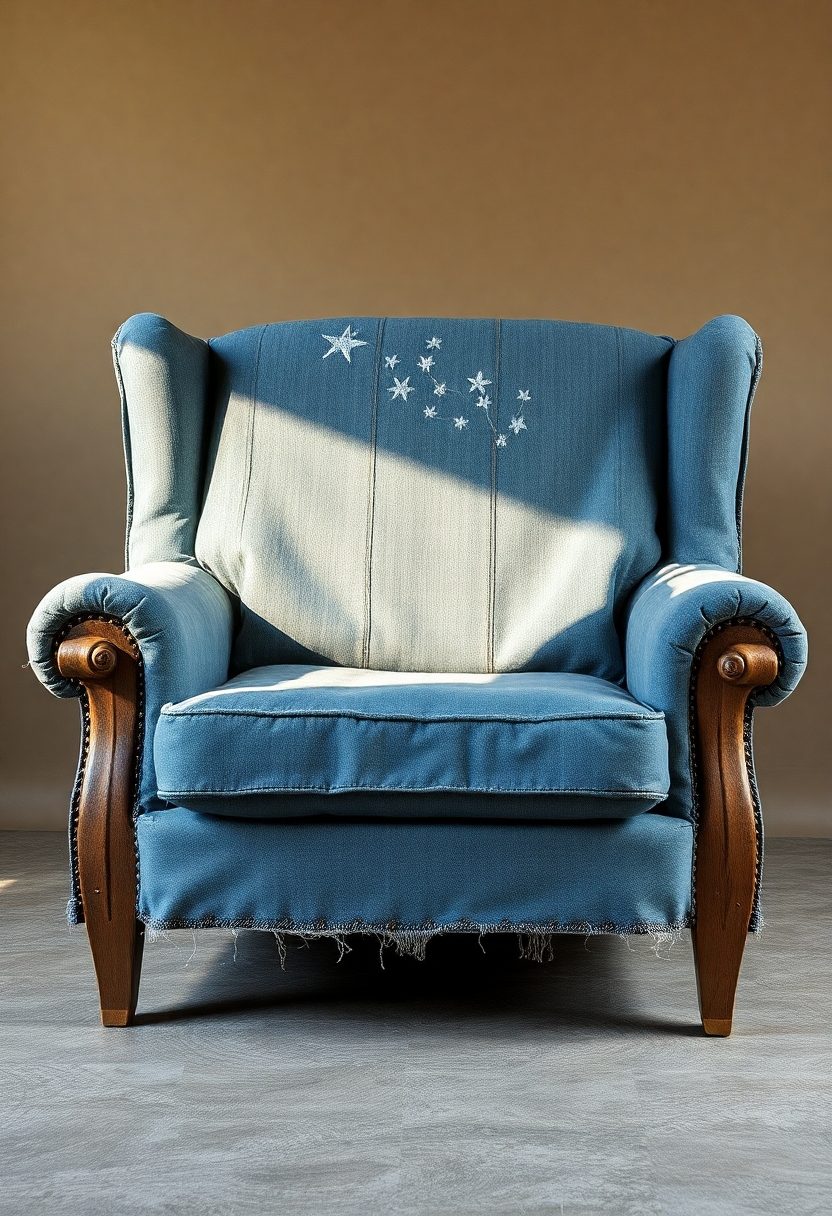 Grunge Room Decor Ideas: Vintage Denim Upholstery