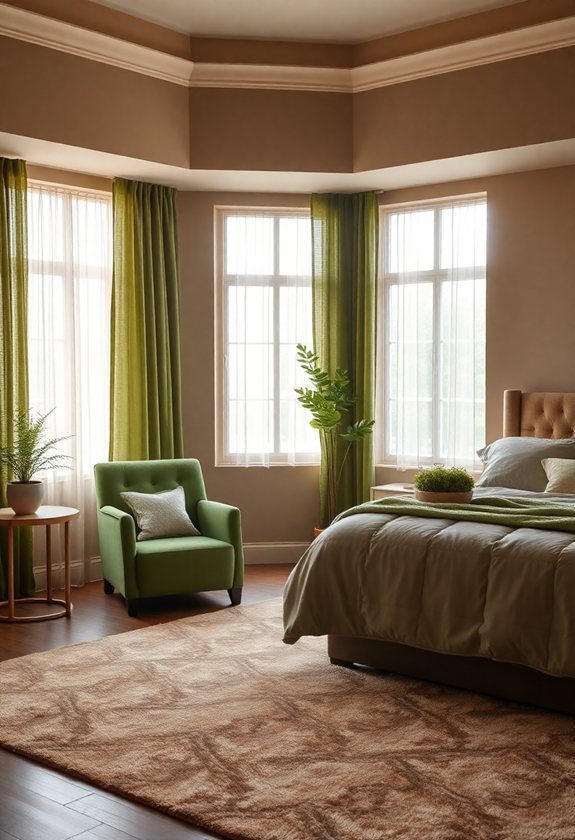 Bedroom Color Combination Ideas: Taupe and Moss Green