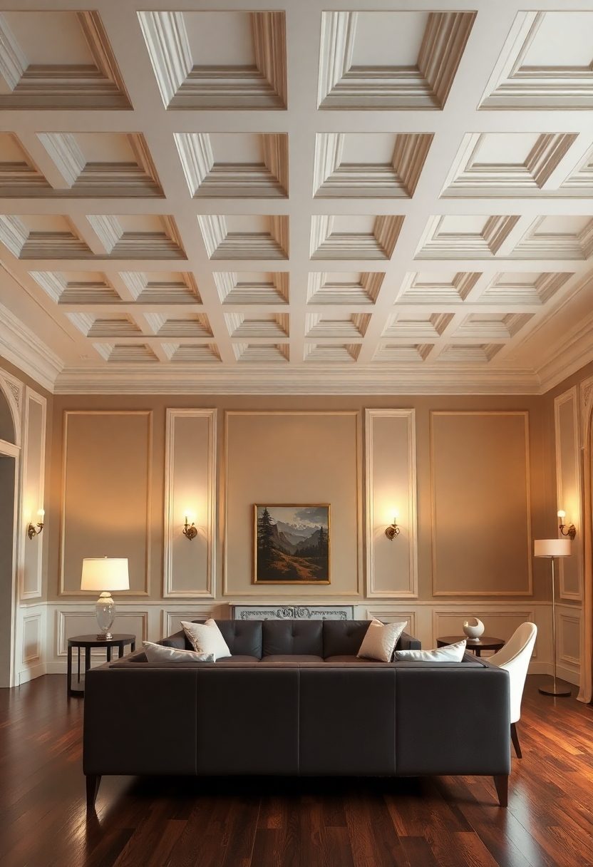 Living Room False Ceiling Ideas: Classic Coffered False Ceiling Designs