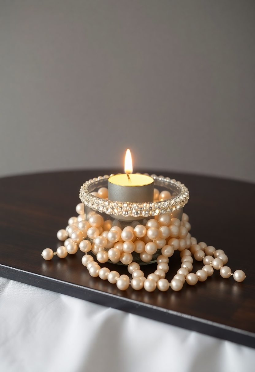 Table Centerpieces Ideas: Tea Light And Pearl Centerpiece