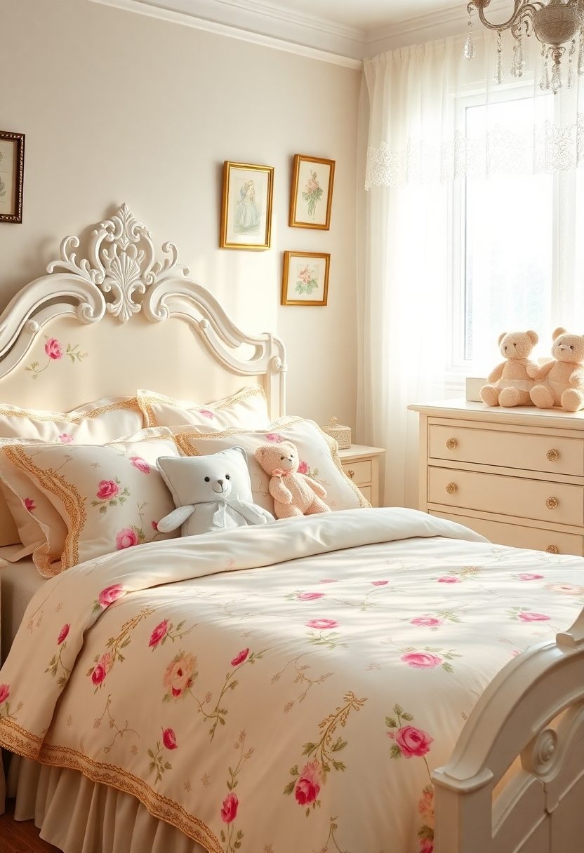 DIY Girls Room Decor Ideas: Vintage Floral Pattern Bedding