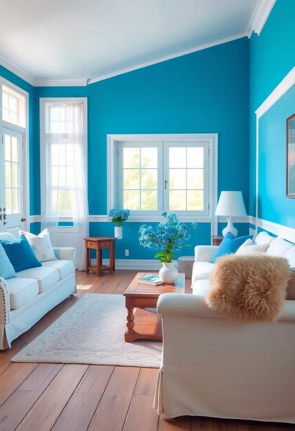 Blue Living Room Color Scheme Ideas: Cerulean Blue and White Shabby Chic