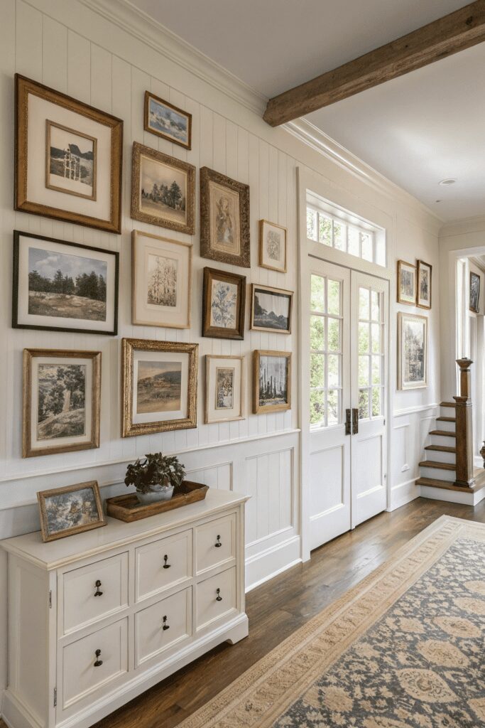 10+ Sherwin Williams Shoji White: Transform Your Space! 12 Sherwin Williams Shoji White Ideas: 12. Shoji White as a Backdrop for a Vintage Gallery Wall