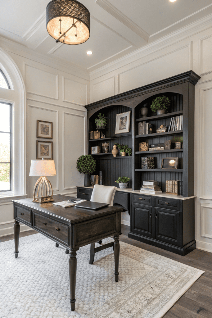 Sherwin Williams Alabaster Ideas: 4. Alabaster and Dark Moody Contrast in a Home Office