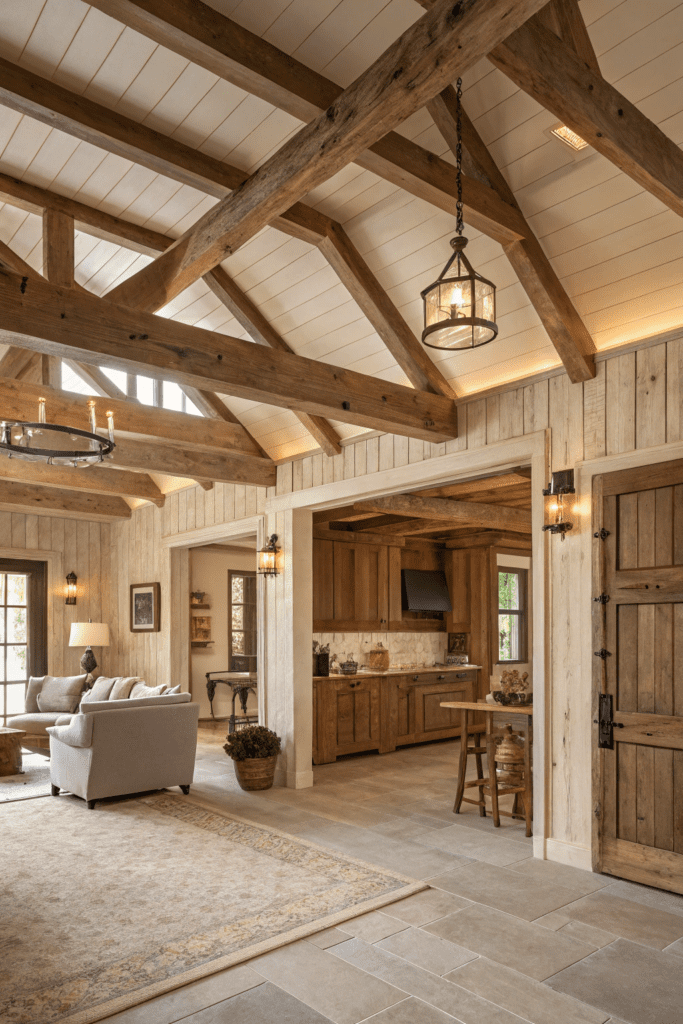 Sherwin Williams Alabaster Ideas: 11. Alabaster Ceiling Beams in a Rustic Farmhouse