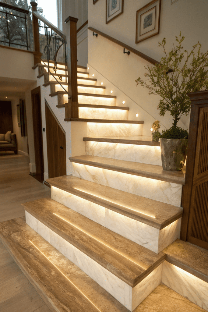 Sherwin Williams Alabaster Ideas: 13. Alabaster Stair Risers with Wood Treads