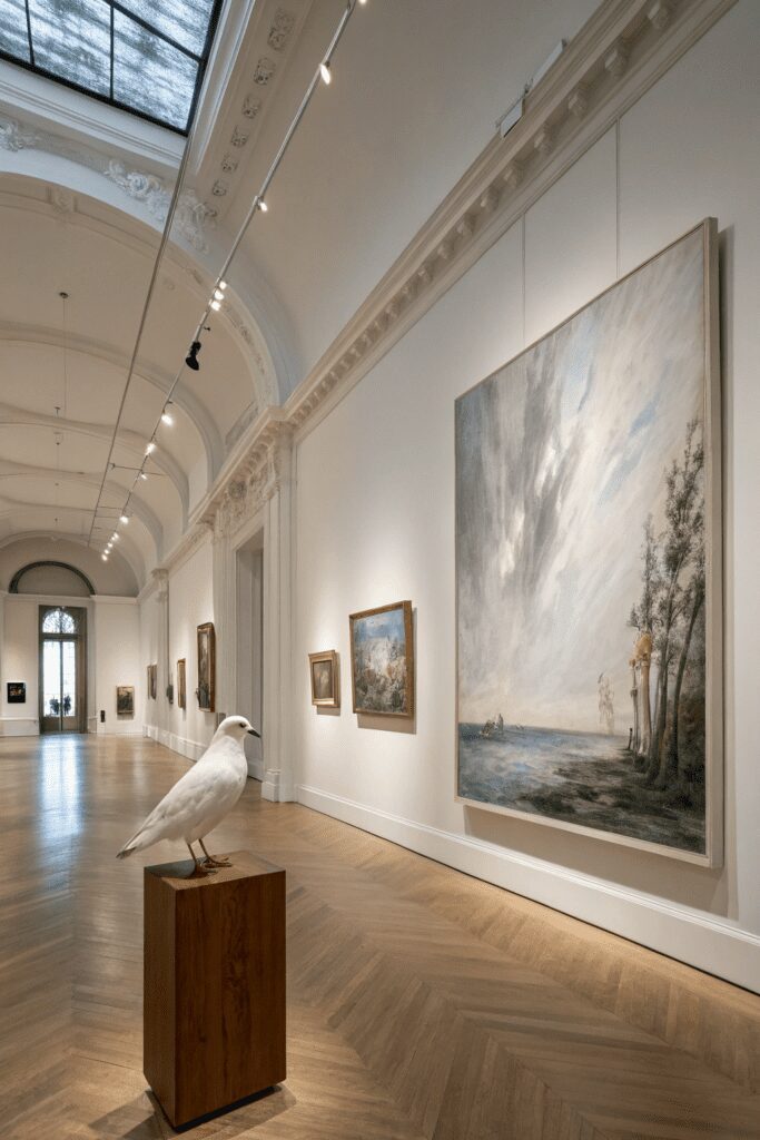 20+ Transform Your Space with Benjamin Moore White Dove Ideas! 5 Benjamin Moore White Dove Ideas: 5. The Art Gallery Effect: White Dove & Oversized Artwork