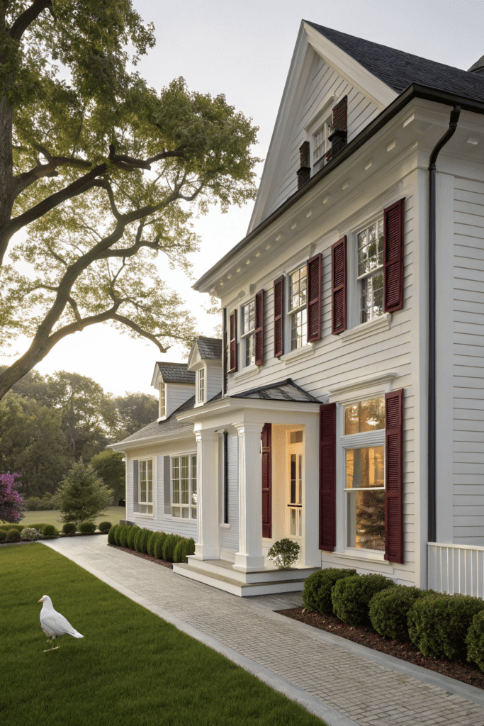 Benjamin Moore White Dove Ideas: 10. A Timeless Two-Tone Exterior with White Dove & Deep Hues