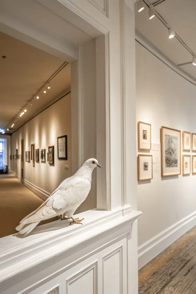 20+ Transform Your Space with Benjamin Moore White Dove Ideas! 21 Benjamin Moore White Dove Ideas: 21. White Dove in a Gallery Wall Room for Stunning Focus