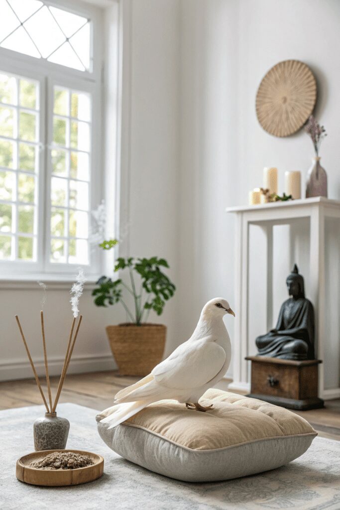 20+ Transform Your Space with Benjamin Moore White Dove Ideas! 22 Benjamin Moore White Dove Ideas: 22. White Dove in a Serene Meditation Room