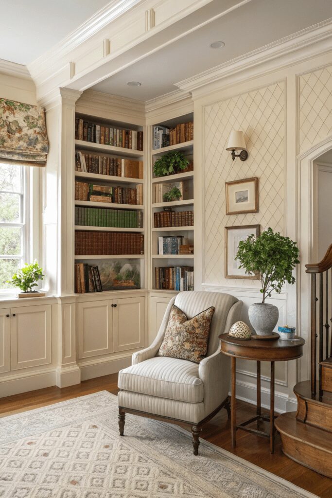 10+ Transform Your Space with Chantilly Lace Paint Ideas! 11 Benjamin Moore Chantilly Lace Ideas: 11. Update Your Home Library with a Classic Finish