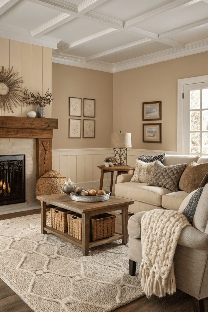 10+ Accessible Beige Designs to Transform Your Home! 11 Sherwin Williams Accessible Beige Ideas: 11. Cozy Living Room with Textaural Contrast