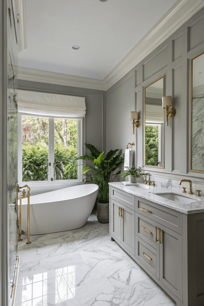 Benjamin Moore Revere Pewter Ideas: 6. Revere Pewter in a Luxury Bathroom Retreat