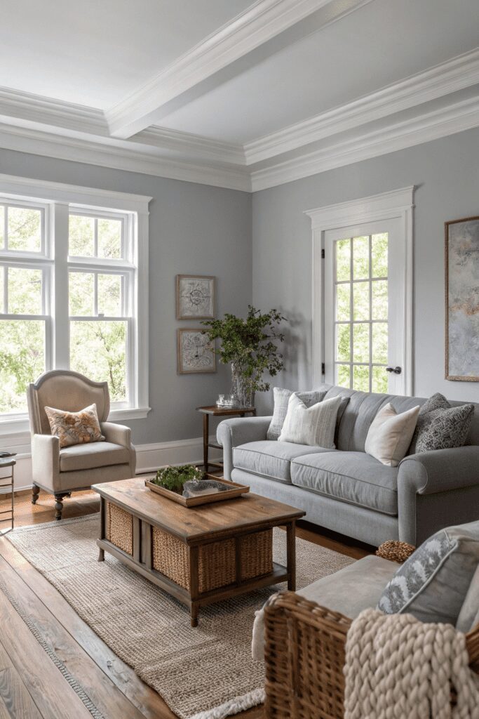 15+ Revere Pewter by Benjamin Moore Ideas - Tips You’ll Love 7 Benjamin Moore Revere Pewter Ideas: 7. Revere Pewter for a Cozy, Transitional Living Room