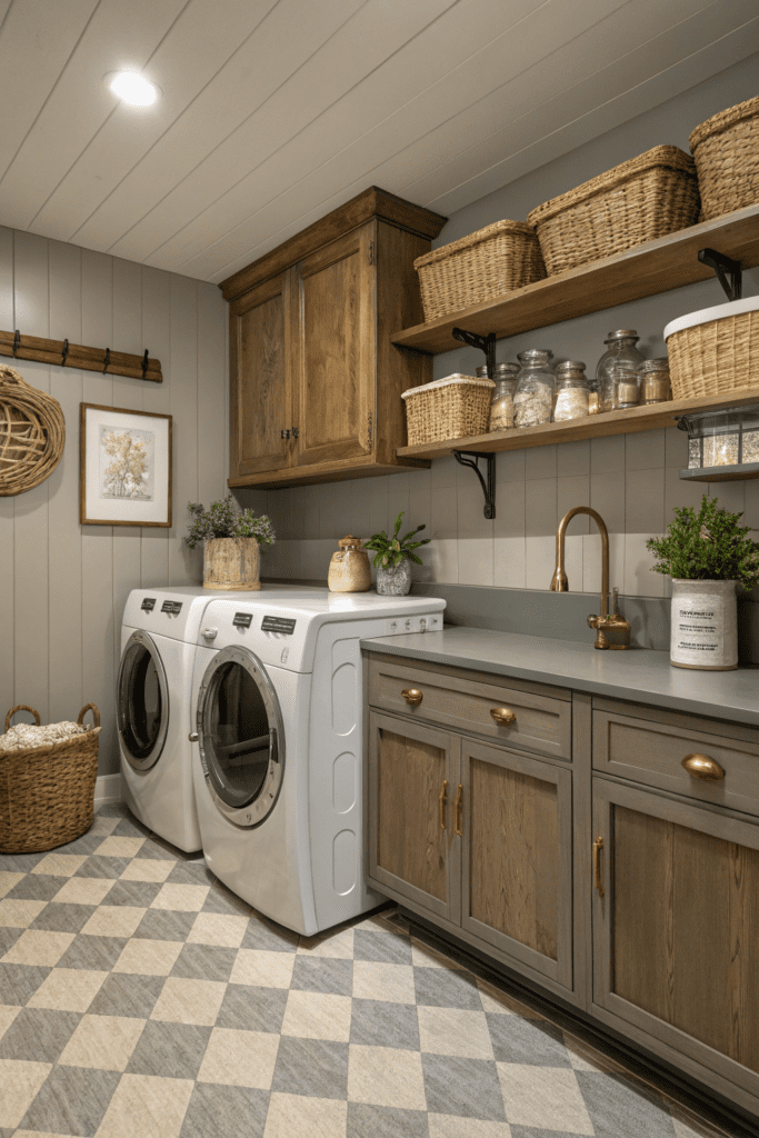 Benjamin Moore Revere Pewter Ideas: 16. Revere Pewter for a Vintage-Inspired Laundry Room