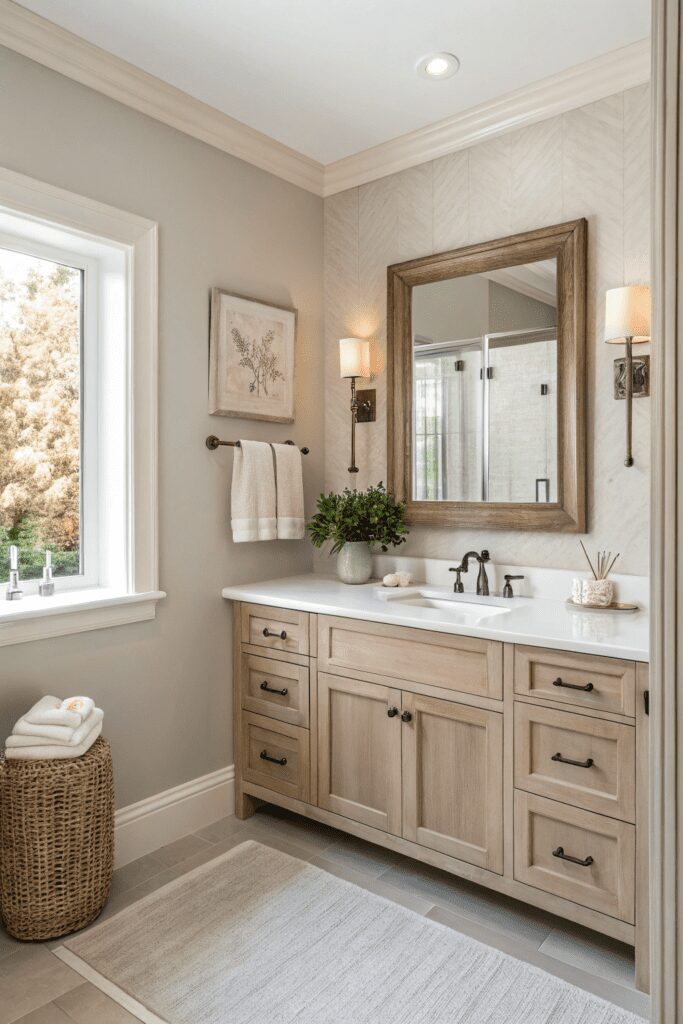 20+ Pale Oak by Benjamin Moore: Your New Paint Color Ideas! 6 Benjamin Moore Pale Oak Ideas: 6. Refresh Your Bathroom with Soft, Serene Tones