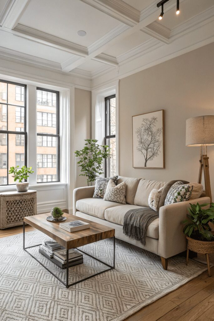 20+ Pale Oak by Benjamin Moore: Your New Paint Color Ideas! 17 Benjamin Moore Pale Oak Ideas: 17. Design a Chic and Cozy Apartment Living Room